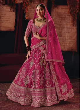 Embroidered Work Silk Readymade Lehenga Choli in Rose Pink for Women