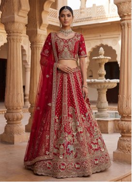 Embroidered Work Silk Trendy Lehenga Choli in Red for Women