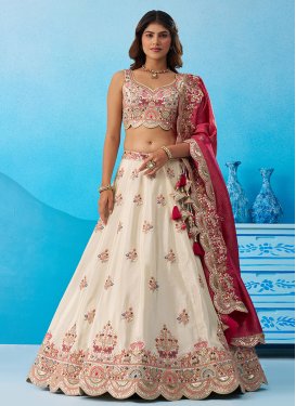 Embroidered Work Tissue Designer Lehenga Choli in Cream and Rose Pink for Women