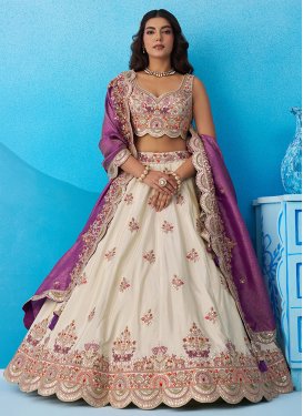 Embroidered Work Tissue Designer Lehenga Choli in Cream and Violet for Women