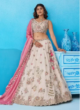 Embroidered Work Tissue Designer Lehenga Choli in Cream for Women