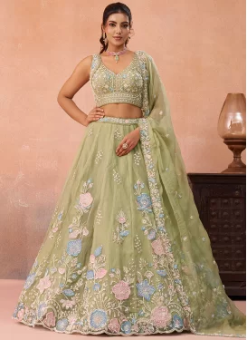 Embroidered Work Tissue Designer Lehenga Choli in Mint Green for Women