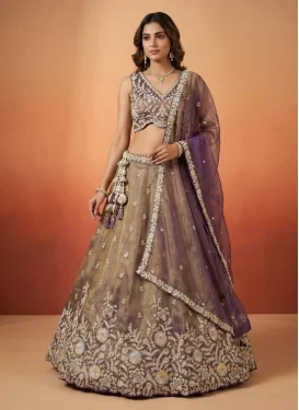 Embroidered Work Tissue Trendy Lehenga Choli in Brown for Women