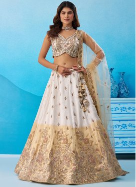 Embroidered Work Tissue Trendy Lehenga Choli in Cream and Off White for Bridal