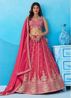 Embroidered Work Tissue Trendy Lehenga Choli in Rose Pink for Bridal