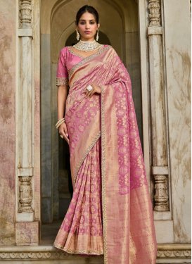 Embroidered Work Traditional Saree For Bridal in Hot Pink