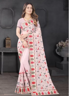 Embroidered Work Traditional Saree For Ceremonial in Pink