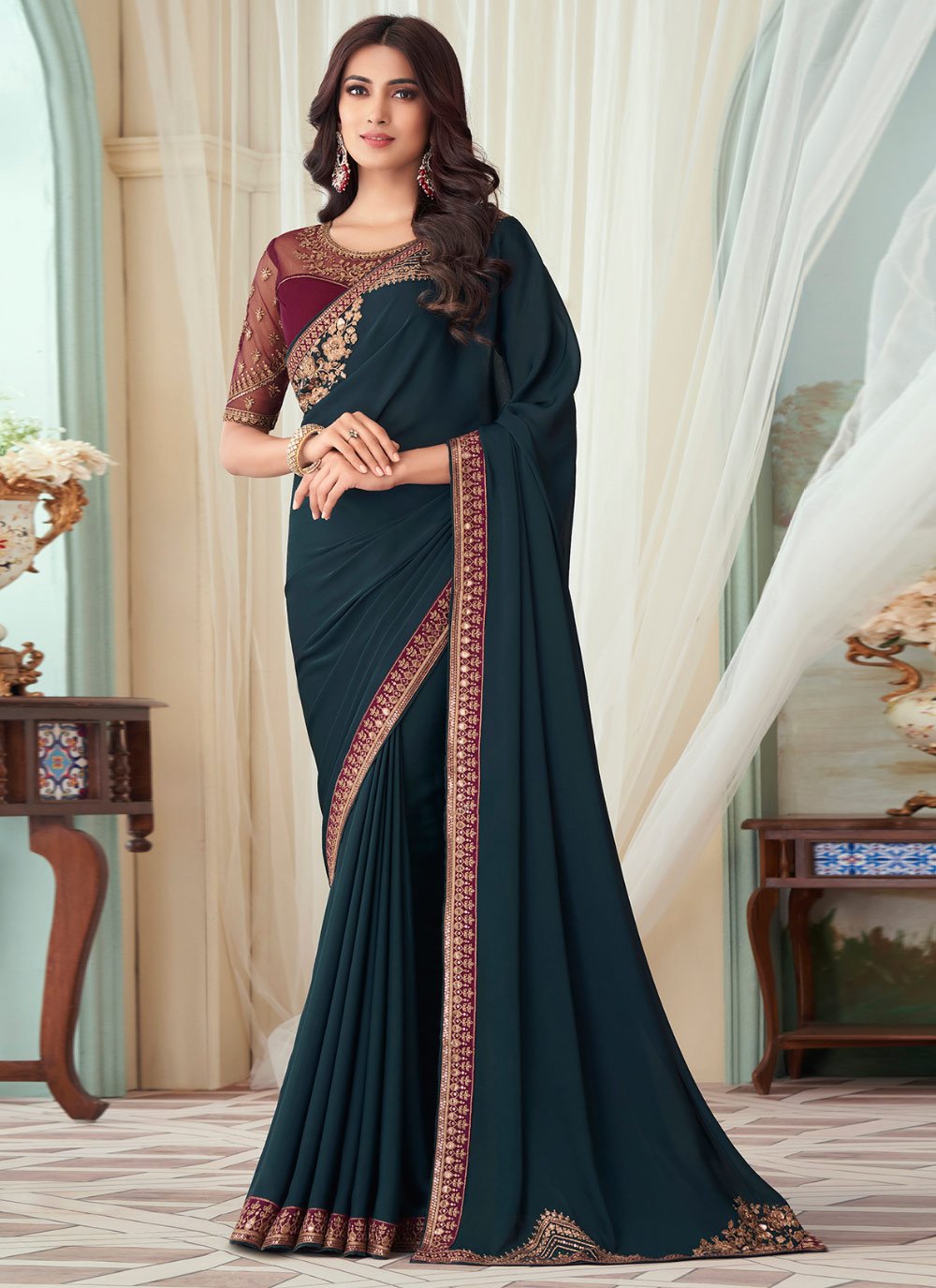 Embroidered Work Traditional Saree For Party