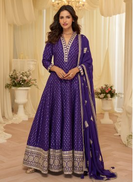 Embroidered Work Trendy Gown For Festival in Purple