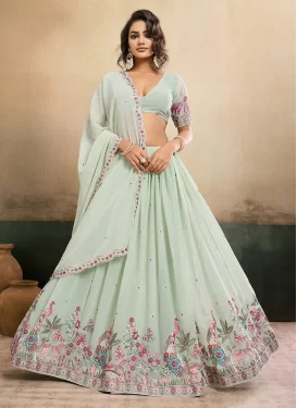 Embroidered Work Trendy Lehenga Choli For Festival in Sea Green