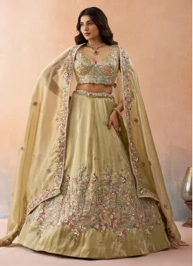 Embroidered Work Trendy Lehenga Choli For Party in Cream