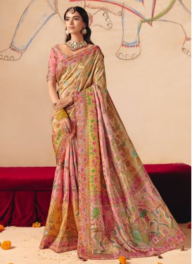 Embroidered Work Trendy Saree For Bridal in Beige and Pink