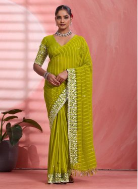 Embroidered Work Trendy Saree For Casual in Aloe Veera Green
