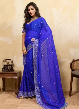 Embroidered Work Trendy Saree For Casual in Blue