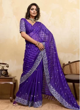 Embroidered Work Trendy Saree For Casual in Violet