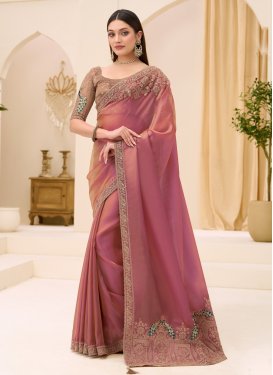 Embroidered Work Trendy Saree For Ceremonial in Salmon