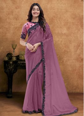 Embroidered Work Trendy Saree For Festival in Violet