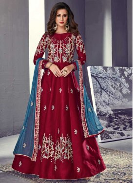 Embroidered Work Tussar Silk Long Length Anarkali Salwar Suit