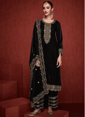 Embroidered Work Velvet Pant Style Designer Salwar Suit