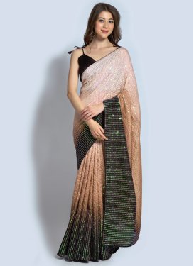 Embroidered Work Vichitra Silk Designer Contemporary Saree For Ceremonial