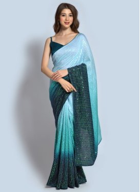 Embroidered Work Vichitra Silk Designer Traditional Saree