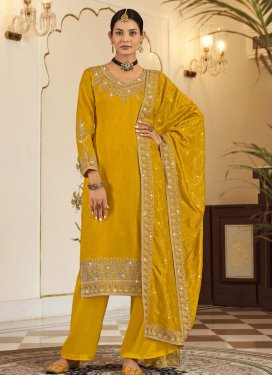 Embroidered Work Vichitra Silk Palazzo Suit