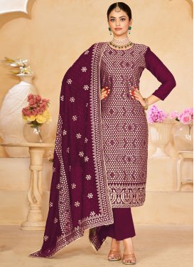 Embroidered Work Vichitra Silk Pant Style Classic Salwar Suit