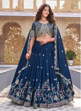 Embroidered Work Vichitra Silk Readymade Lehenga Choli in Navy Blue for Festival
