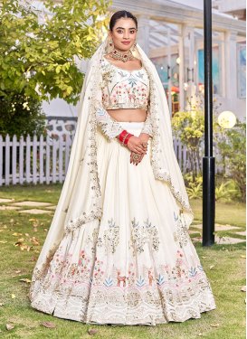 Embroidered Work Vichitra Silk Readymade Lehenga Choli in Off White for Women
