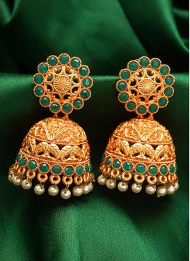 Enchanting Alloy Gold and Green Beads Work Earrings