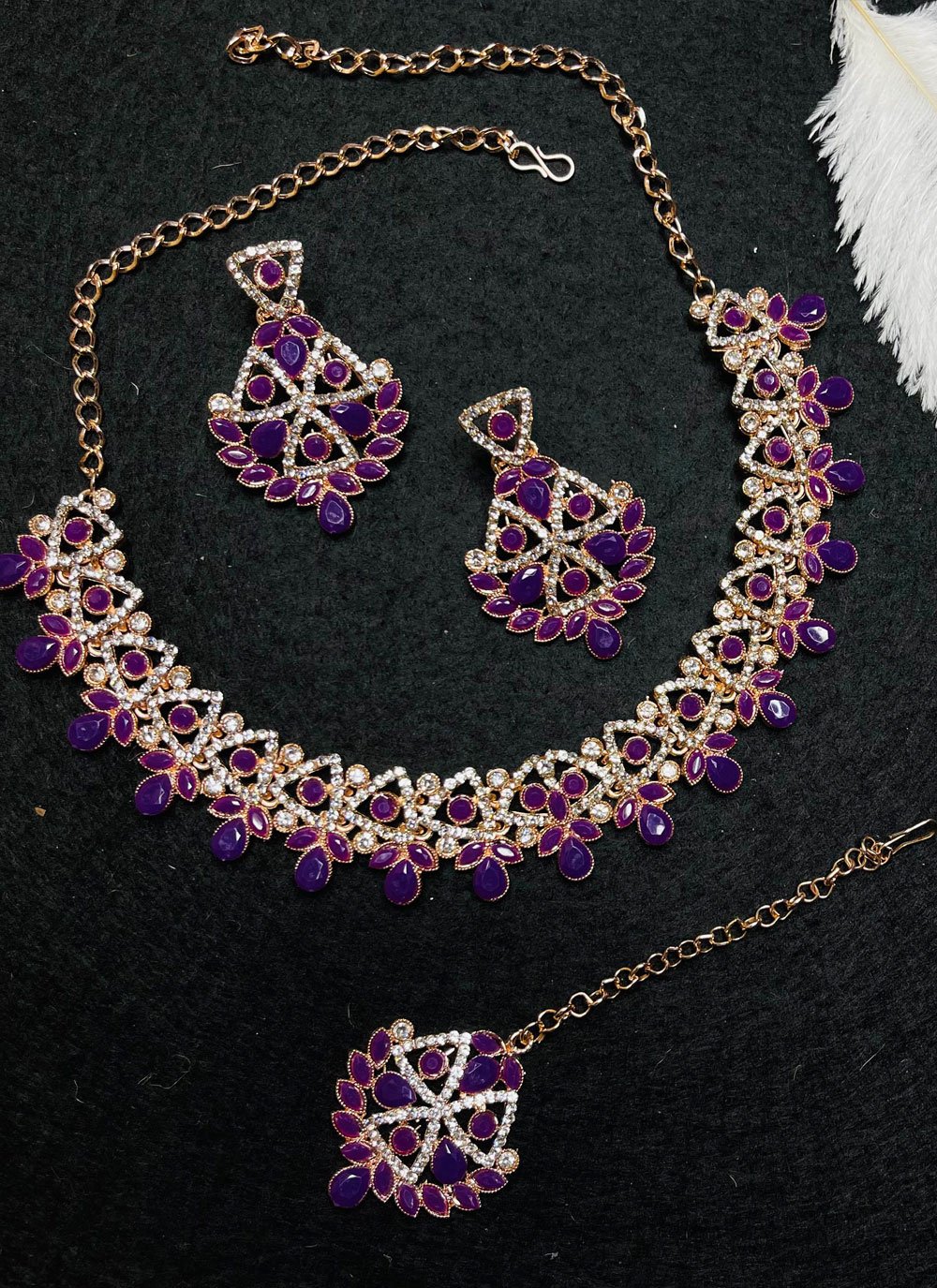 Purple Crystal Flower Gold Necklace – Hangin' Around VB