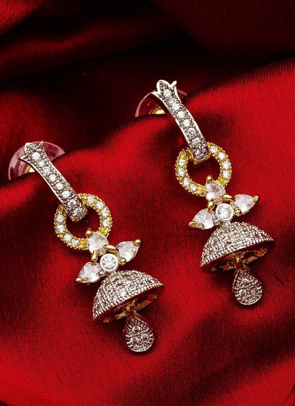 Enchanting Alloy Stone Work Gold and White Gold Rodium Polish Earrings