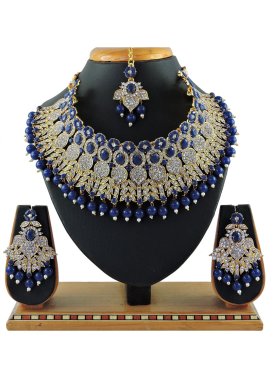 Enchanting Beads Work Alloy Gold Rodium Polish Necklace Set For Bridal
