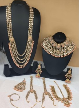 Enchanting Beads Work Peach and White Gold Rodium Polish Bridal Jewelry