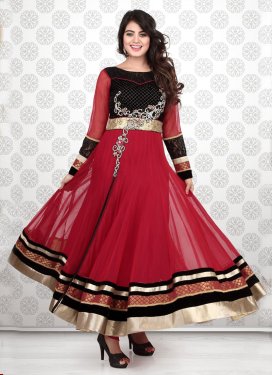 Enchanting Black And Red Color Readymade Anarkali Salwar Kameez