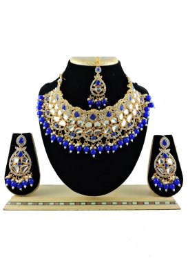 Enchanting Blue and White Beads Work Necklace Set