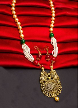 Enchanting Gold and White Gold Rodium Polish Beads Work Necklace Set