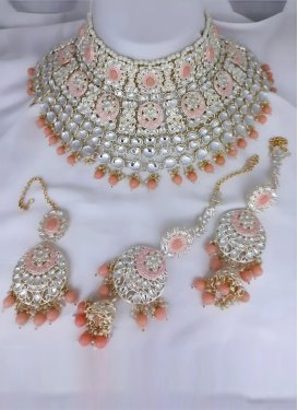 Enchanting Peach and White Necklace Set For Festival