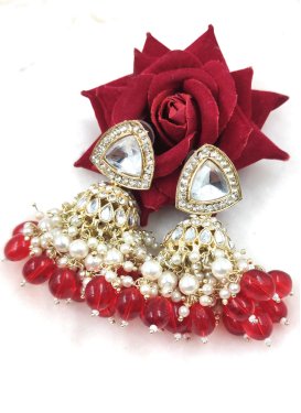Enchanting Red and White Beads Work Earrings