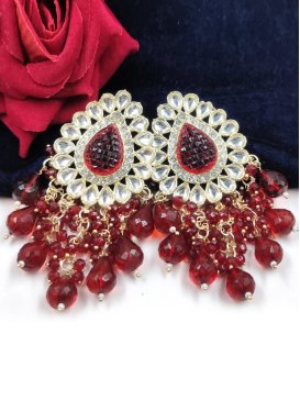Enchanting Red and White Gold Rodium Polish Beads Work Earrings