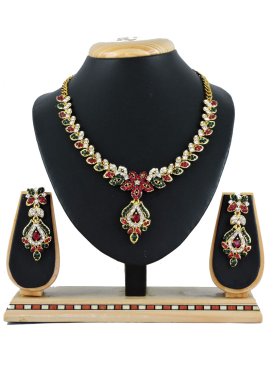 Enchanting Stone Work Green and Maroon Alloy Necklace Set