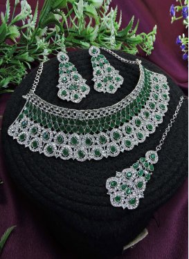 Enchanting Stone Work Green and White Necklace Set
