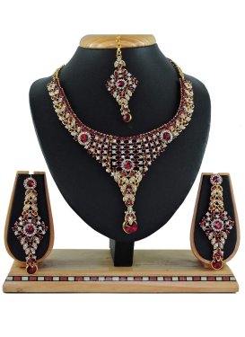 Enchanting Stone Work Maroon and White Necklace Set for Bridal