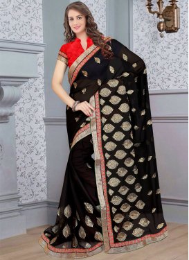 Engrossing Black Color Lace Work Party Wear Saree