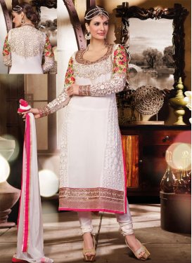 Enthralling Lace And Floral Work Party Wear Salwar Kameez