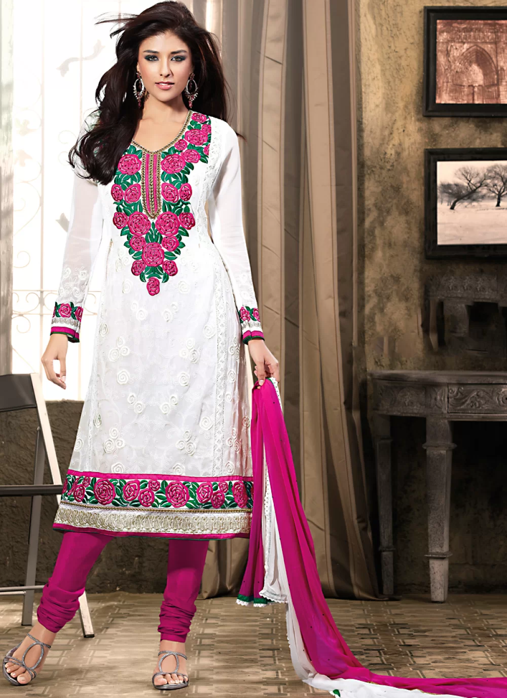 White and store pink salwar kameez