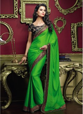 Epitome Green Color Lace Work Satin Party Wear Saree