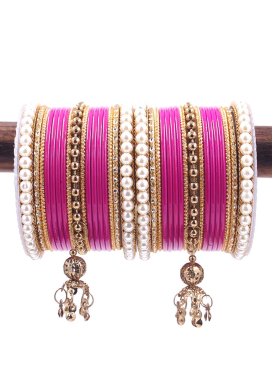Especial  Alloy Beads Work Off White and Rose Pink Bangles
