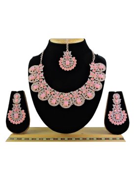 Especial  Alloy Stone Work Pink and White Necklace Set