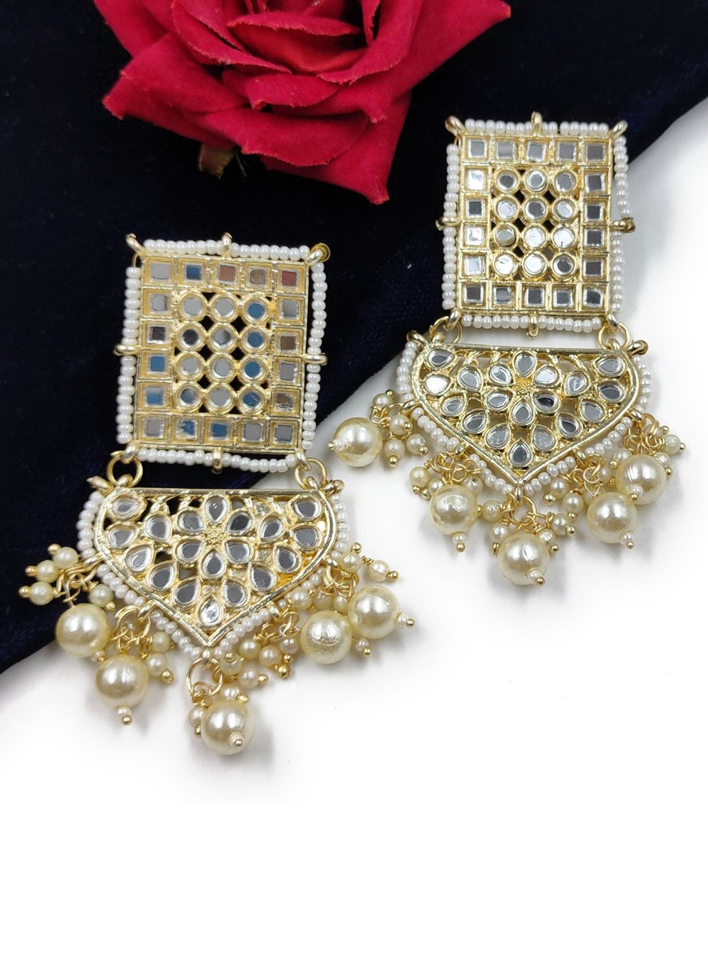 Especial  Beads Work Gold Rodium Polish Earrings For Ceremonial